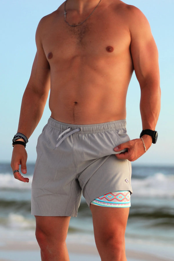 Burlebo - Athletic Shorts - Light Gray - Aztec Liner